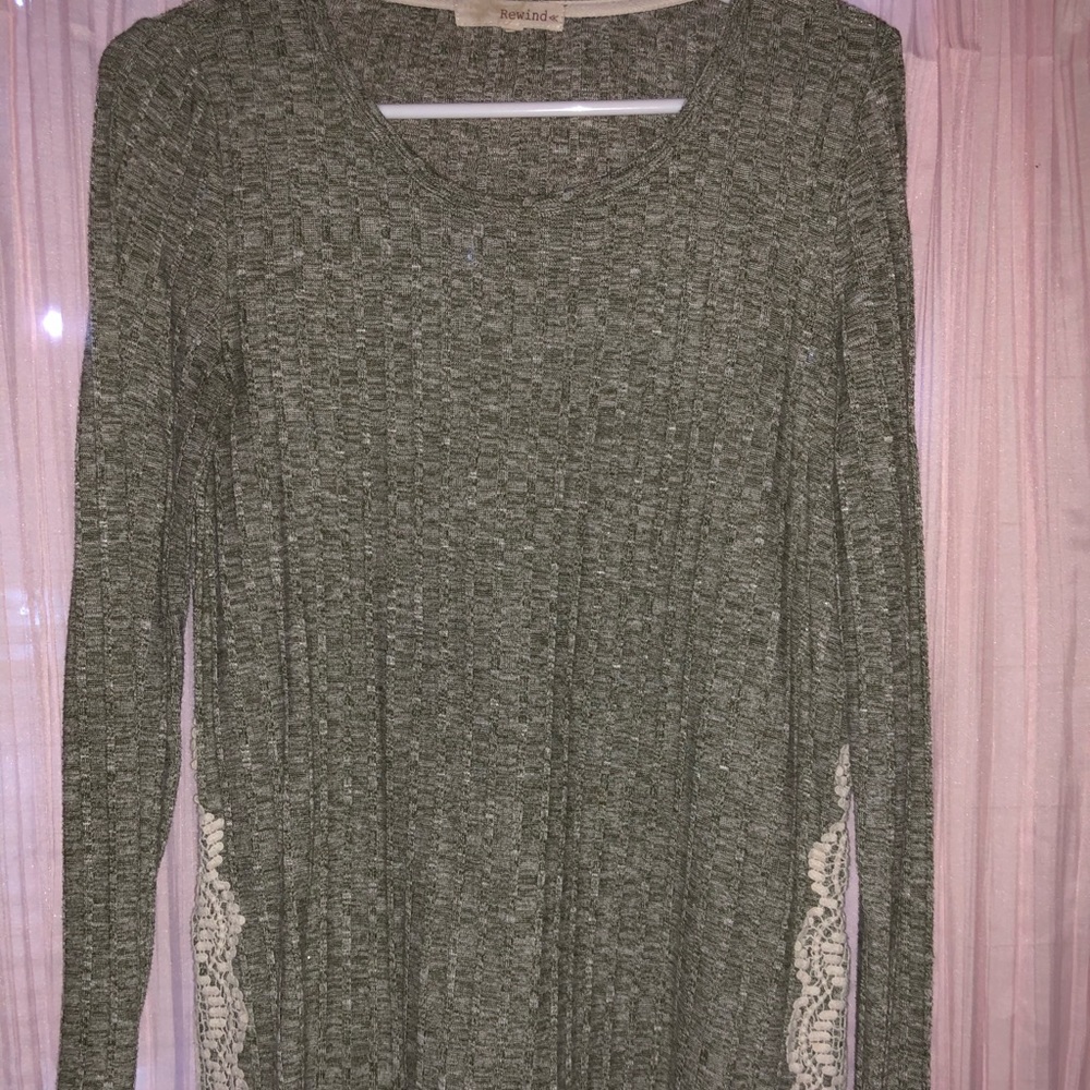 Gray sweater with white lace